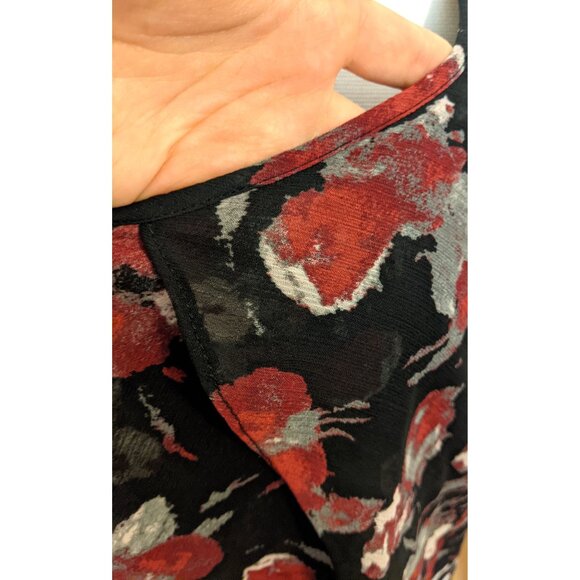 Alfred Sung Black Red Floral Whimsygoth Blouse Sheer Layered Office Summer XXL - Picture 4 of 8